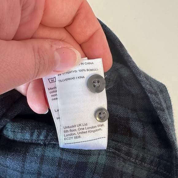 UNTUCKit Mens Vallone Slim Plaid Cotton Button Down Shirt Size XL Black Green - Picture 7 of 7